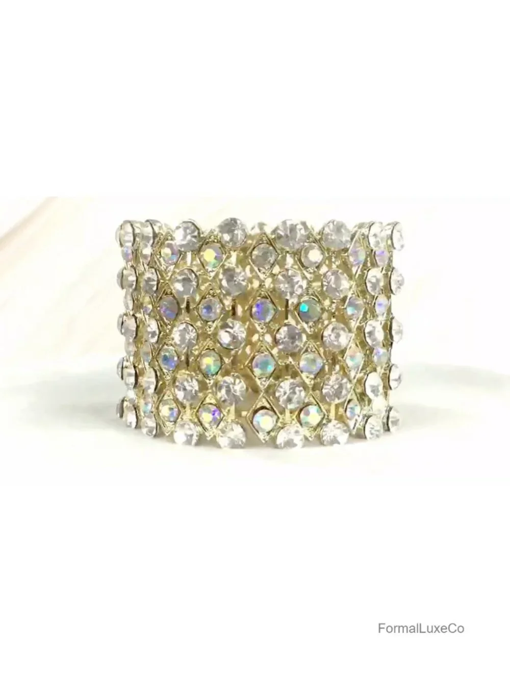 Aurora Borealis Crystal Rhinestone Stretch Wide Open Cuff Bangle Bracelet